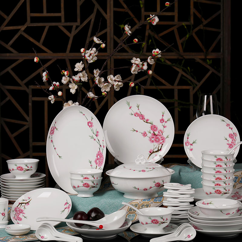 56头水点桃花餐具